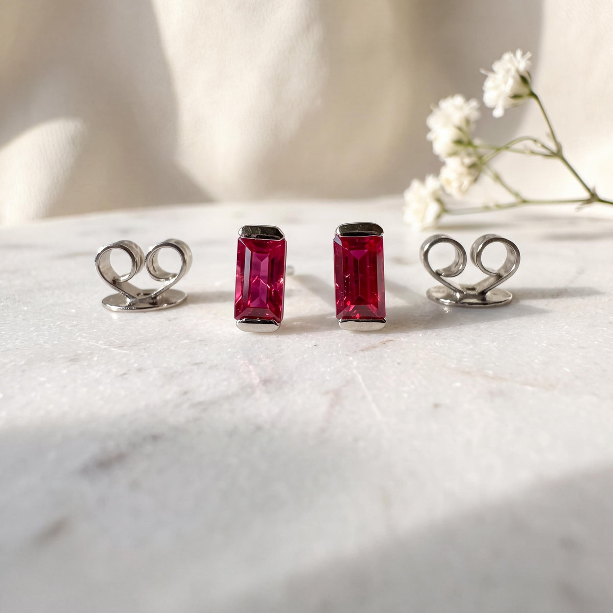 Genuine Ruby Mini Bezel Stud Earrings / 14k Solid Gold