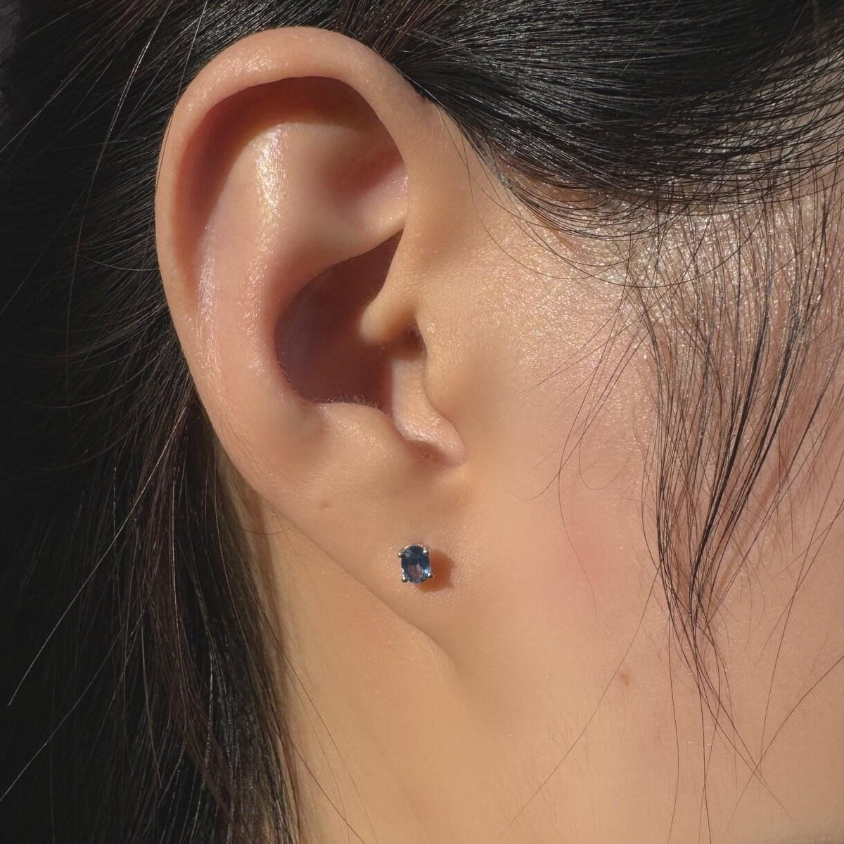 Oval Cut Ceylon Sapphire Stud Earrings, 14k Solid Gold, September Birthstone
