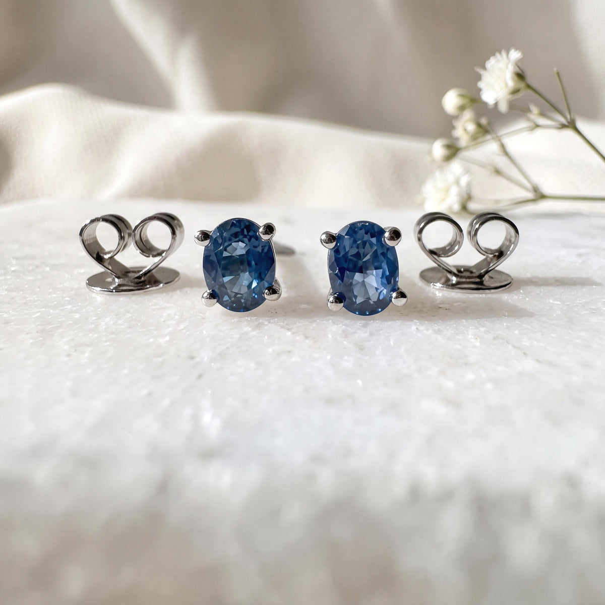 Oval Cut Ceylon Sapphire Stud Earrings, 14k Solid Gold, September Birthstone