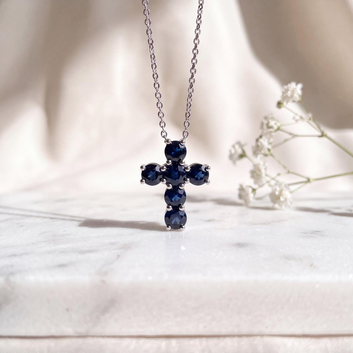 Genuine Sapphire Dainty Round Cut Pendant | 18k Solid Gold