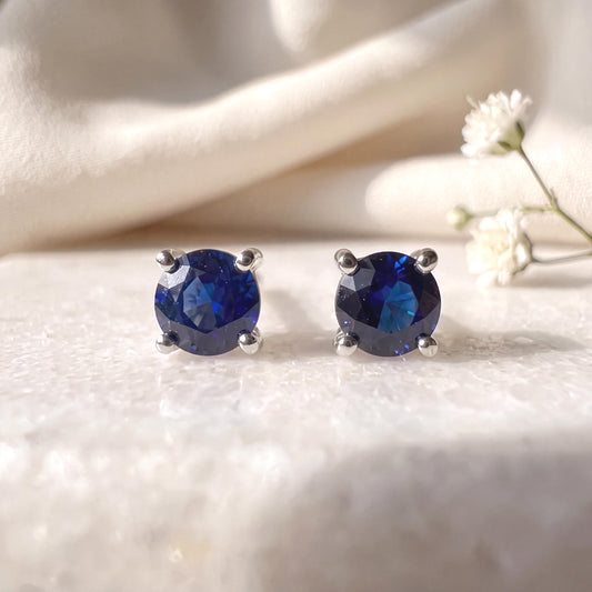 Genuine Sapphire Round Cut Solitaire Stud Earrings, 3mm, 14k Solid Gold, September Birthstone