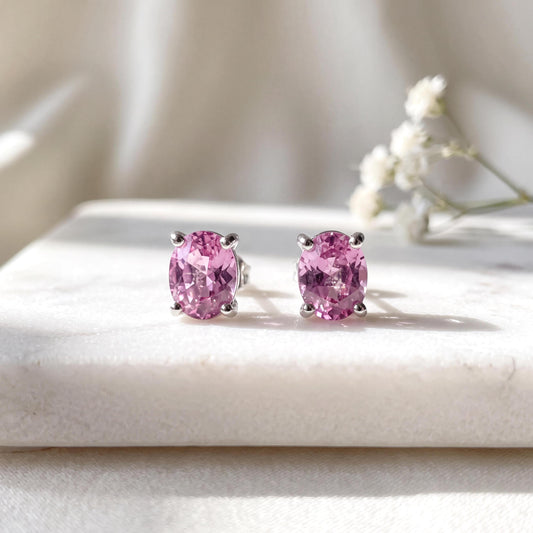 Genuine Pink Sapphire Oval 5mm Solitaire Stud Earrings, 14k & 18k Solid Gold, September Birthstone