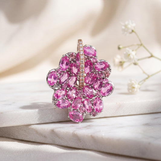 Genuine Pink Sapphire Diamond Honeycomb Pendant in 18k Solid Gold, September Birthstone