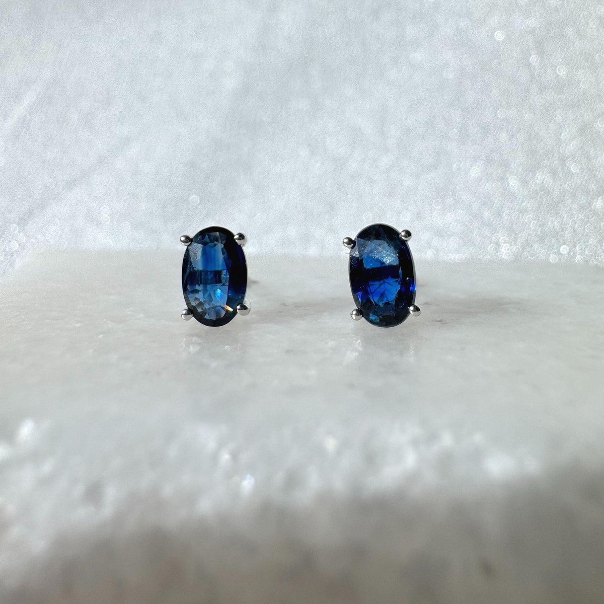 Genuine Sapphire and Oval Cut Studs in 14k Solid Gold