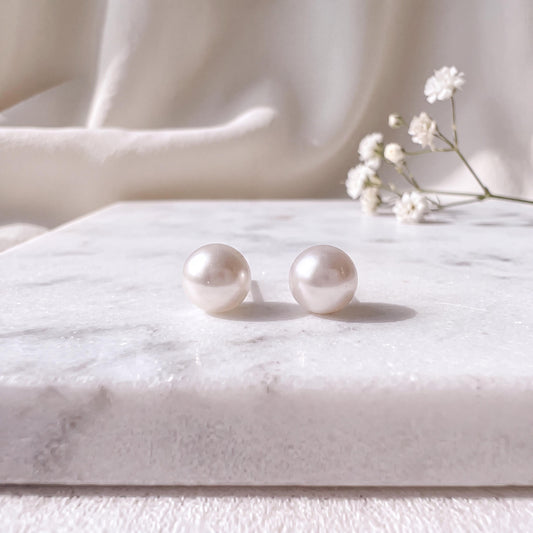 Genuine 4.5MM Akoya Pearl Studs in 18k Solid Yellow Gold