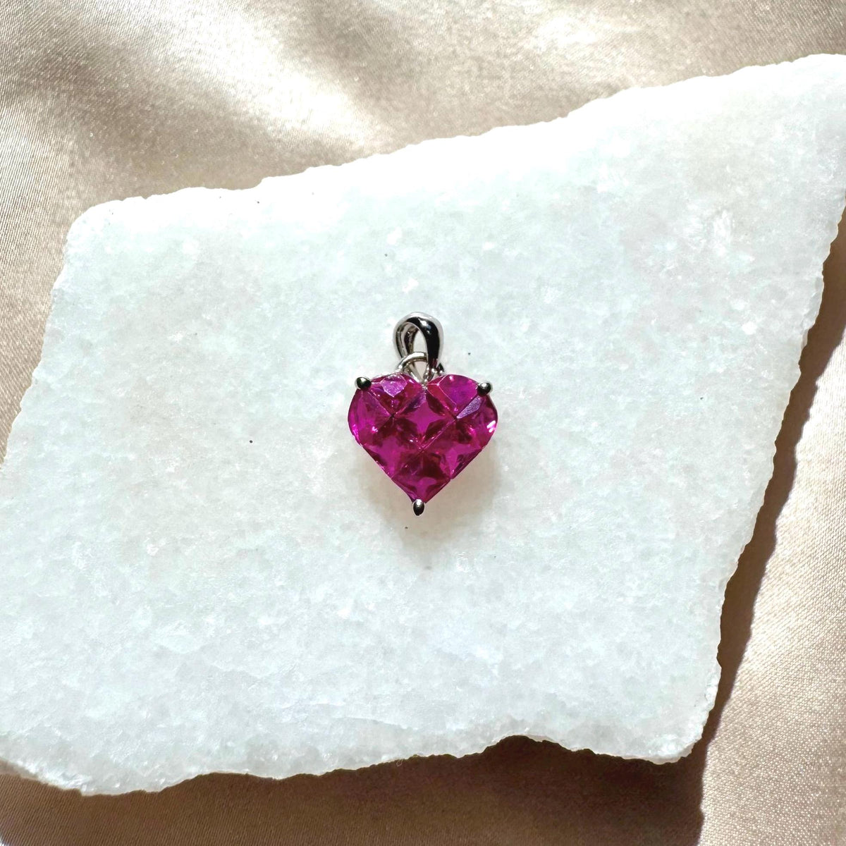 Genuine Ruby Heart Pavé Pendant, 18k Solid White Gold, July Birthstone, Gift for Her
