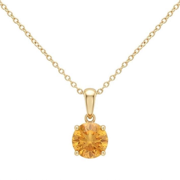 Genuine Citrine Solitaire Round Cut Pendant, 7mm, 14k Solid Gold, November Birthstone GIft