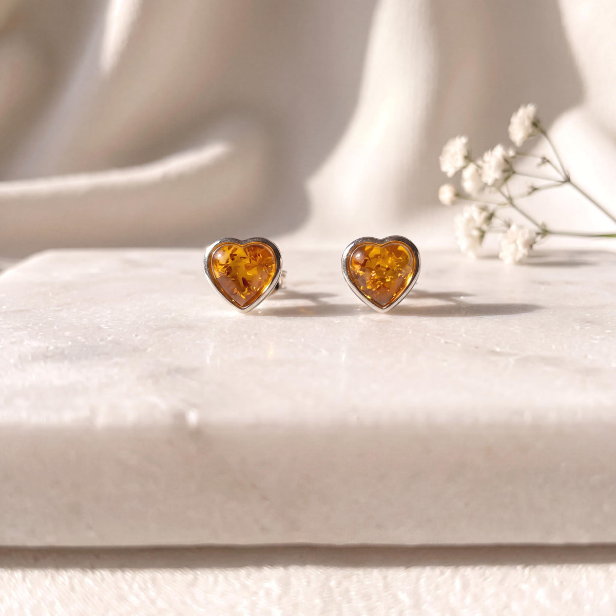 Genuine Orange Sapphire Heart Bezel Stud Earrings in 18k Solid Gold