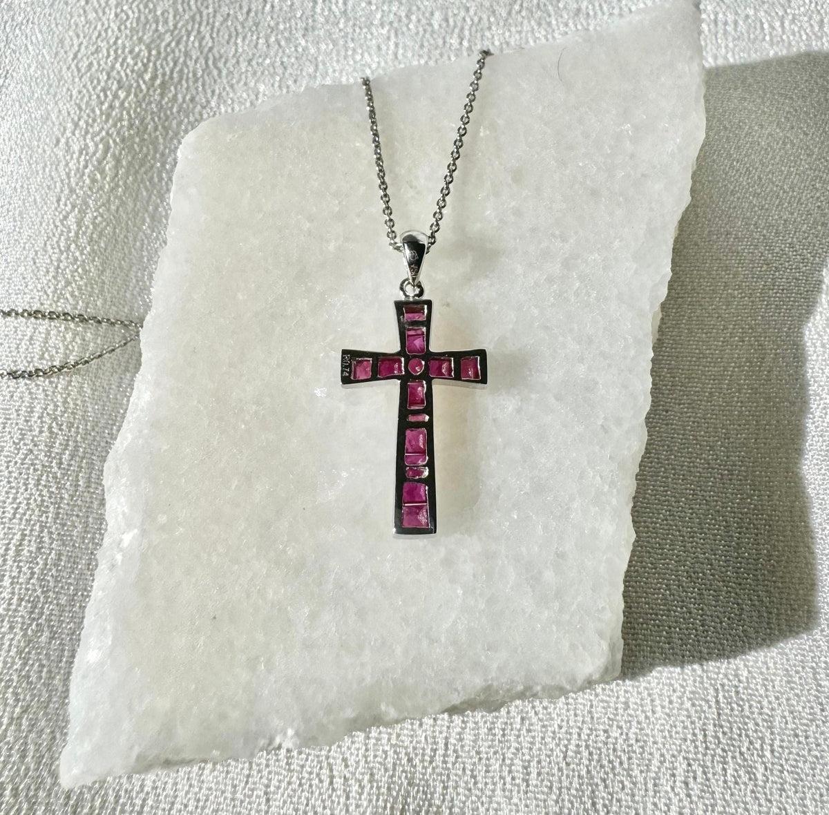 Genuine Ruby Tapered Cross Pendant | 18k Solid Gold