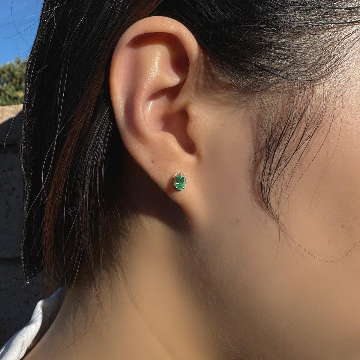 14k White Gold Oval Emerald Stud Earrings, May Birthstone, Solid Gold Jewelry