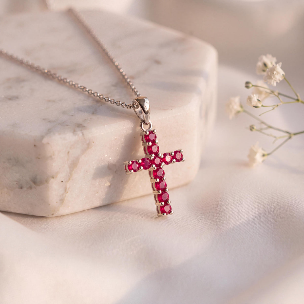Genuine Ruby Cross Pendant, Medium, 14k Solid Gold, July Birthstone, Gift for Her