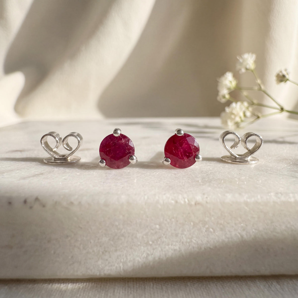 14k Solid Gold Ruby Stud Earrings, 4mm Round Cut, July Birthstone Gift