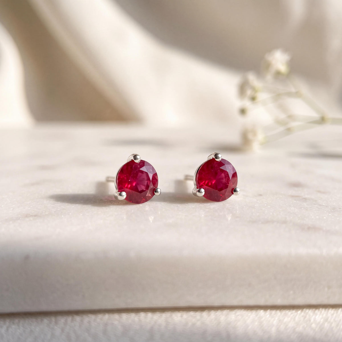 14k Solid Gold Ruby Stud Earrings, 4mm Round Cut, July Birthstone Gift