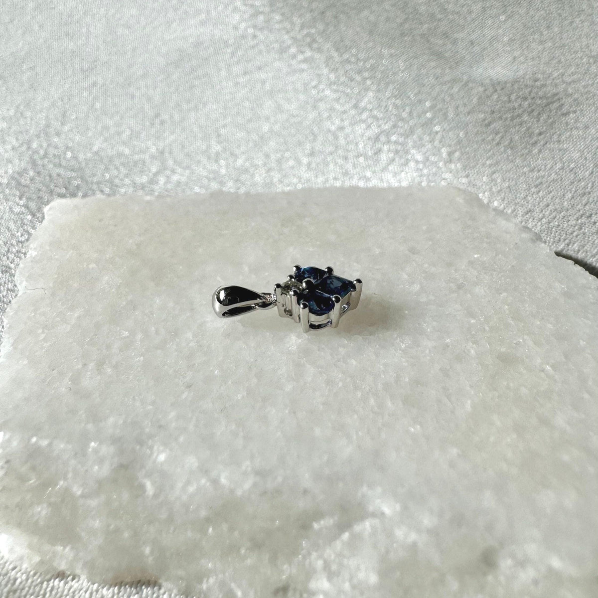Genuine Sapphire and Diamond Heart Pendant, 14k Solid Gold, September Birthstone, Gift for Her