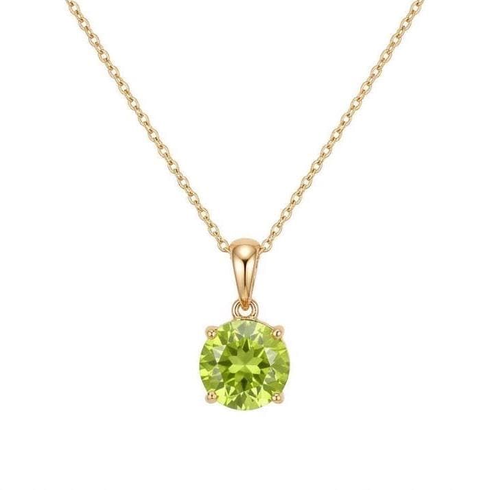 Genuine Peridot Solitaire Round 7mm Pendant in 14k Solid Gold