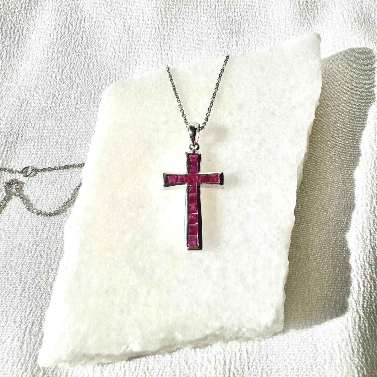 Genuine Ruby Tapered Cross Pendant | 18k Solid Gold