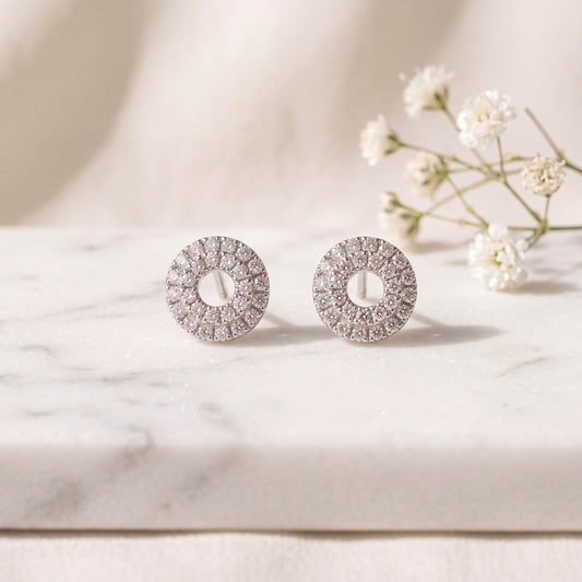 Genuine Diamond Eternity Stud Earrings, 18k Solid Gold, April Birthstone, Gift for Her