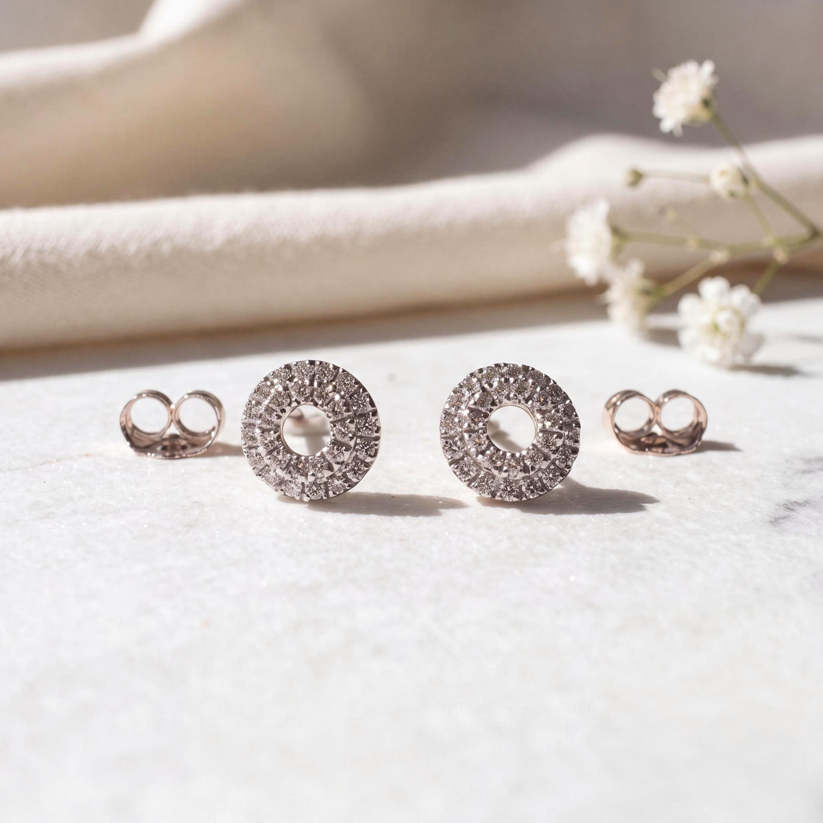 Genuine Diamond Eternity Stud Earrings, 18k Solid Gold, April Birthstone, Gift for Her