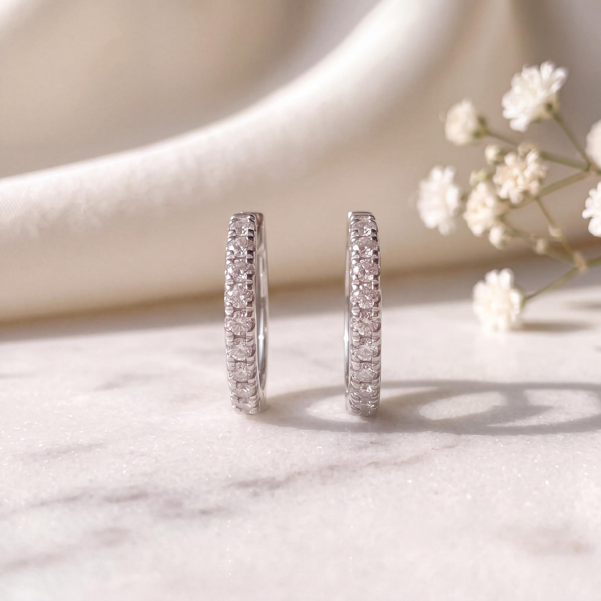 Genuine Diamond Mini Huggie Hoop Earrings, 14k Solid Gold, April Birthstone, Gift for Her