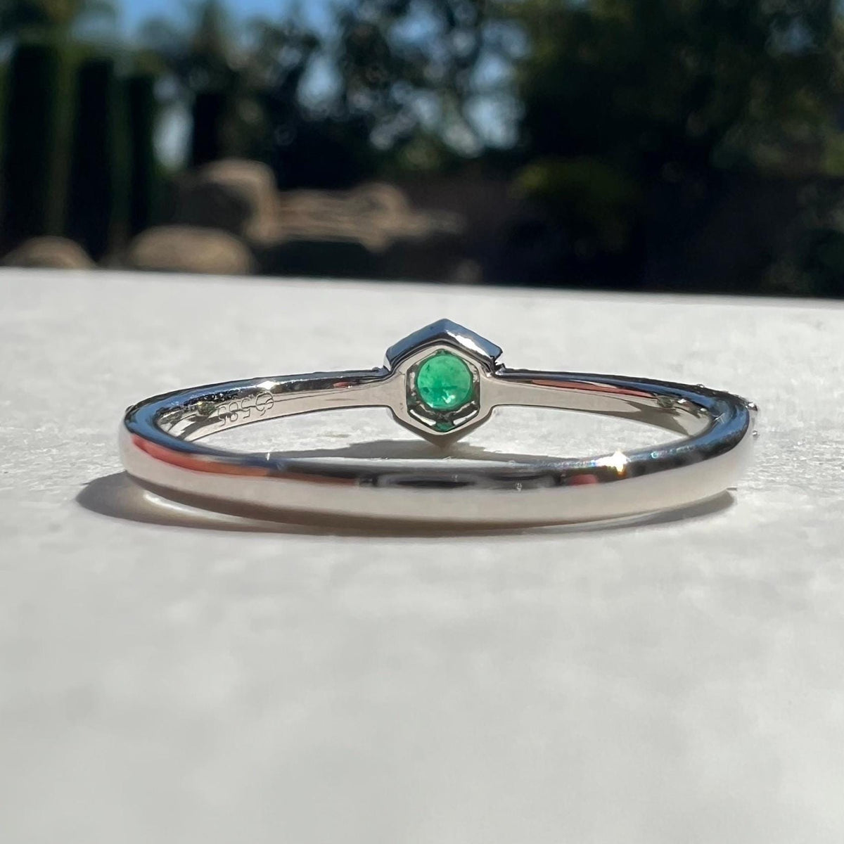 Genuine Emerald and Diamond Dainty Halo Ring, 14k Solid White Gold, May Birthstone, Gift for Her