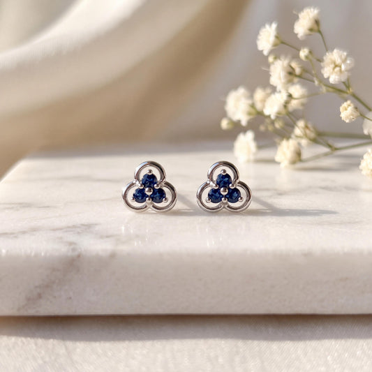 Genuine Sapphire Trio Studs in 14k Solid Gold