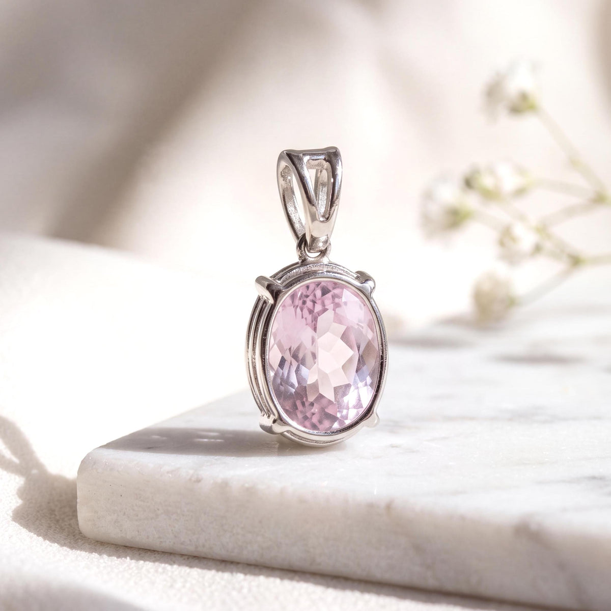 Kunzite Diamond Pendant, Genuine 5.25ct Oval Cut, Pink Gemstone Jewelry, Gift for Her
