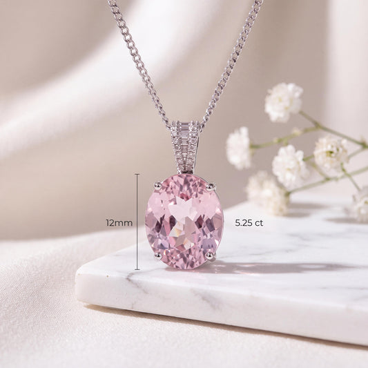Kunzite Diamond Pendant, Genuine 5.25ct Oval Cut, Pink Gemstone Jewelry, Gift for Her