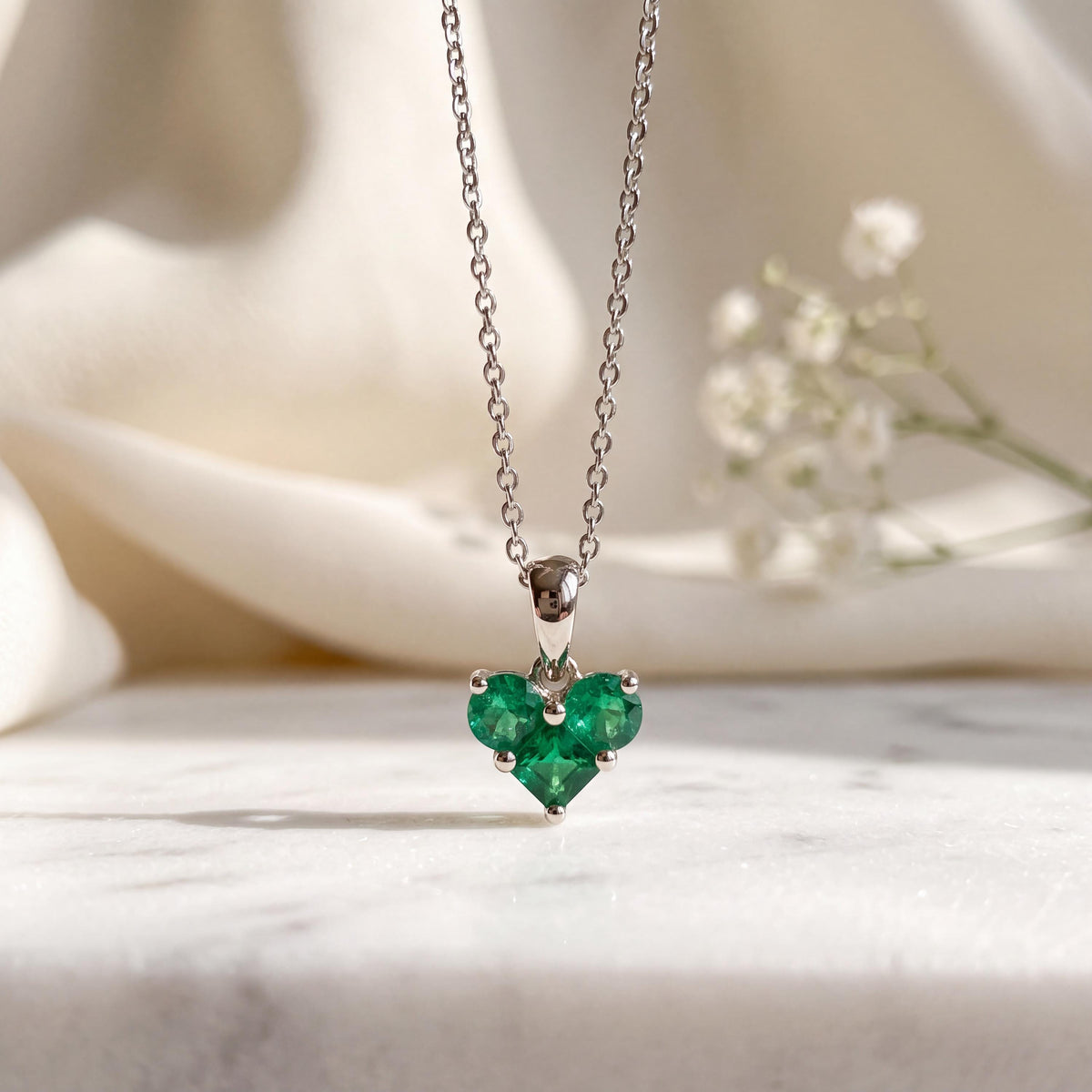 Genuine Emerald Cluster Heart Pendant, 14k Solid Gold, May Birthstone, Gift for Her