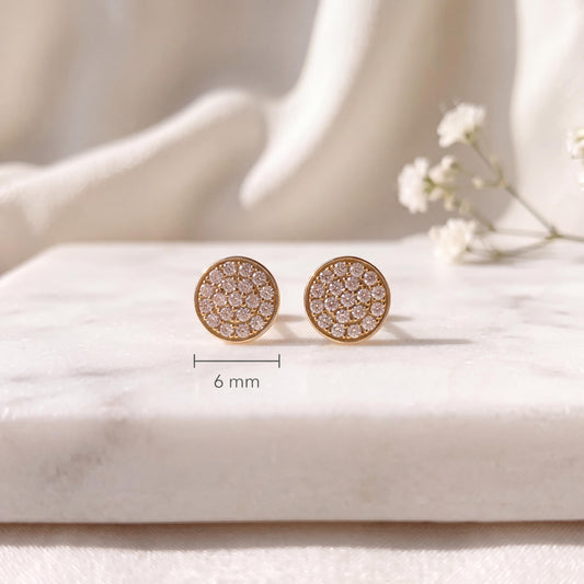 Genuine Diamond Cluster Bezel Stud Earrings, 6mm, 14k or 18k Gold, April Birthstone Gift