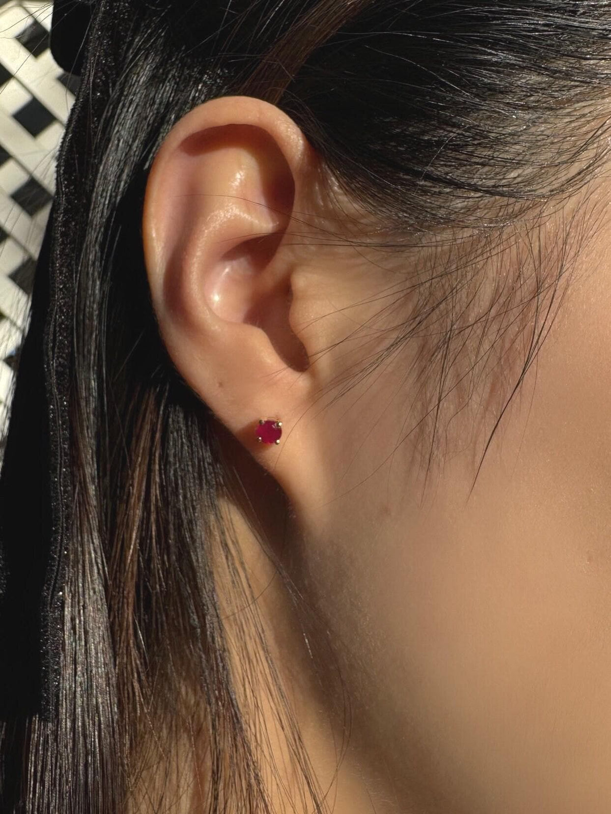 Genuine Ruby Solitaire Stud Earrings, 4mm Round Cut, 14k Yellow Gold, July Birthstone Gift