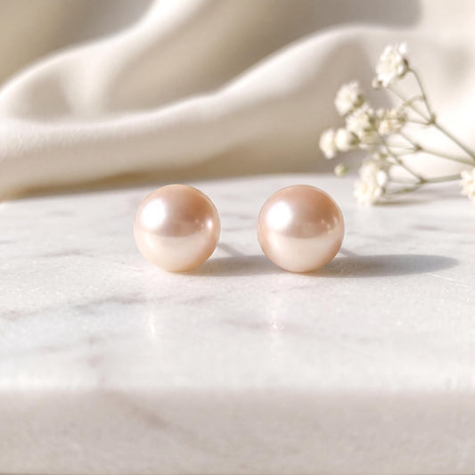 Natural Akoya Pearl Stud Earrings / 18k Solid Yellow Gold / June Birthstone Gift / Pearl Studs for Women / Bridal Pearl Earrings