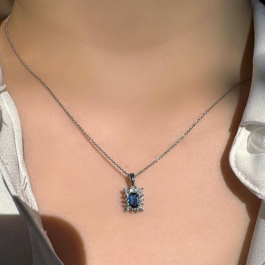 Genuine Sapphire and Diamond Prism Pendant in 14k Solid Gold