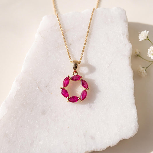 14k Gold Marquise Ruby Pendant: July Birthstone, Solid Gold Necklace