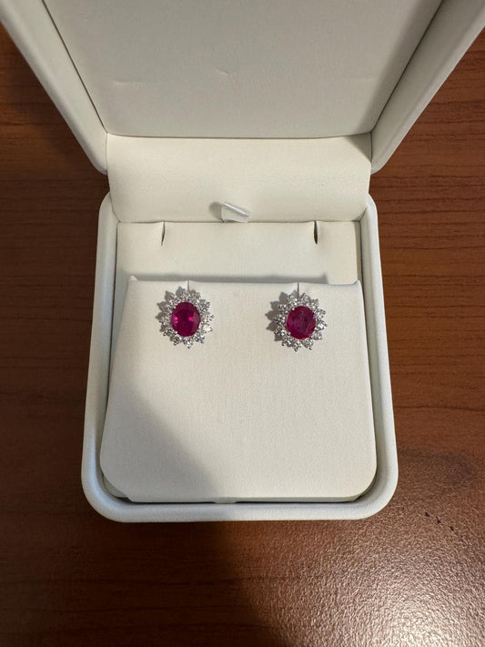 Ruby Diamond Mega Solaris Earrings, Genuine 14k Solid Gold Sunburst Cluster, July Birthstone