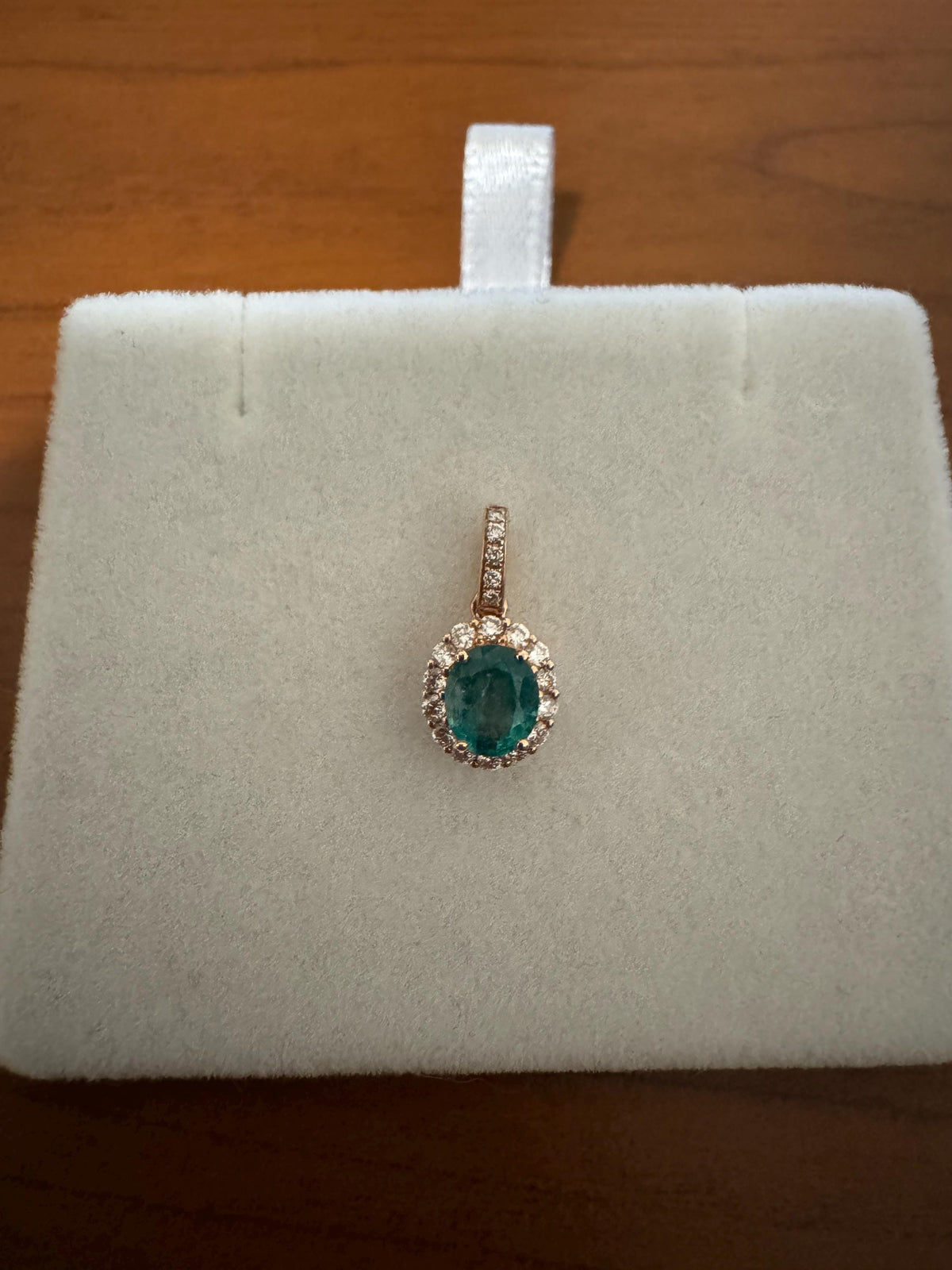 Genuine Oval Emerald and Diamond Halo Pendant, 18k Solid Rose Gold, May Birthstone, Gift for Her