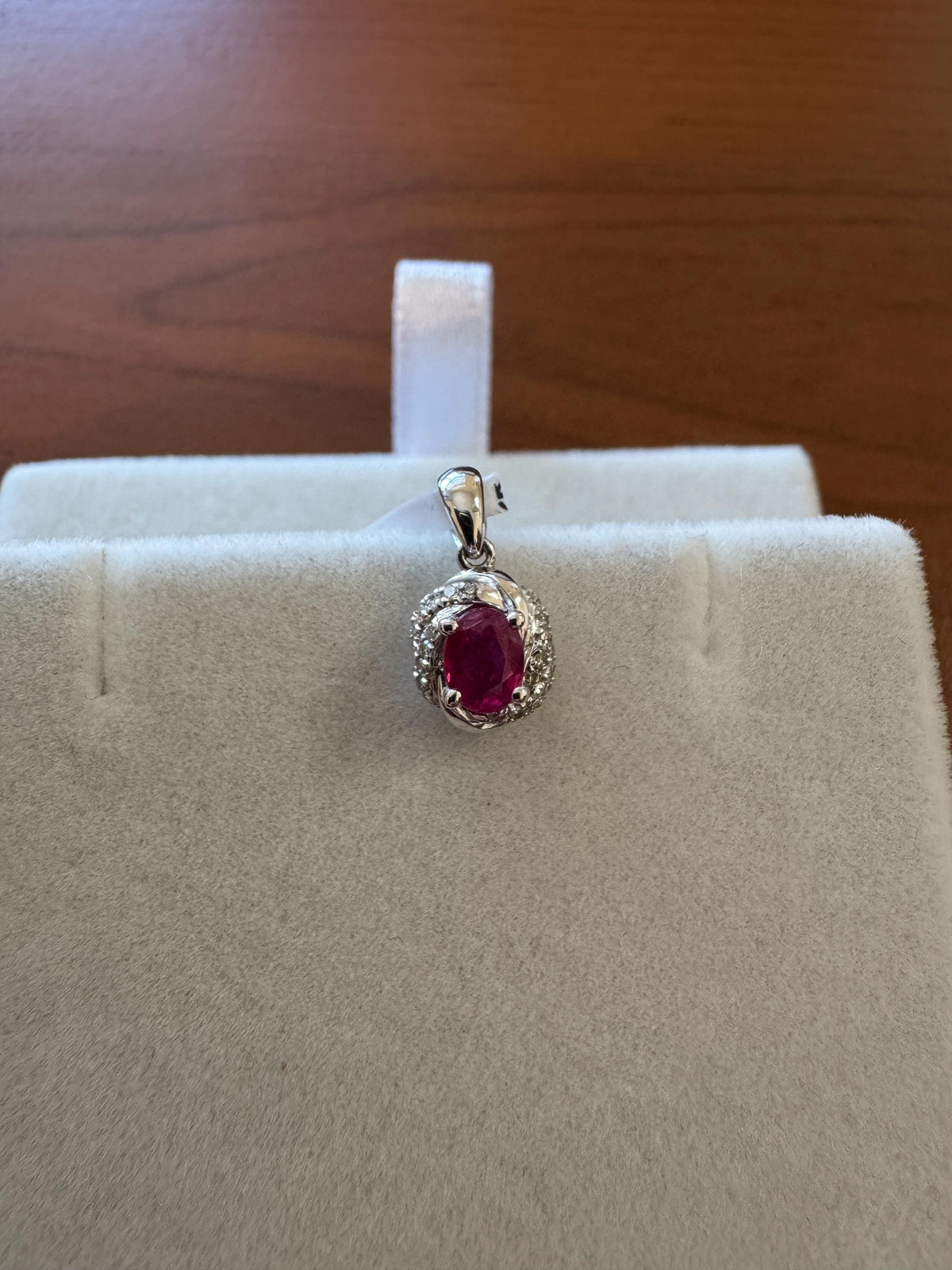 Genuine Oval Ruby and Diamond Pendant in 18k Solid White Gold
