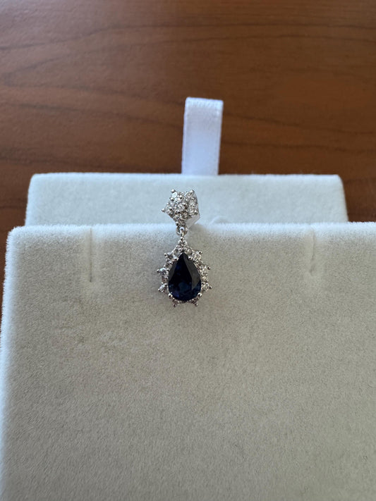Genuine Baby Teardrop Sapphire and Diamond Pendant in 18k Solid White Gold