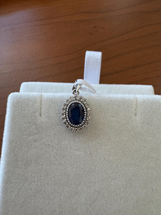 Genuine Teardrop Sapphire and Diamond Pendant in 18k Solid White Gold