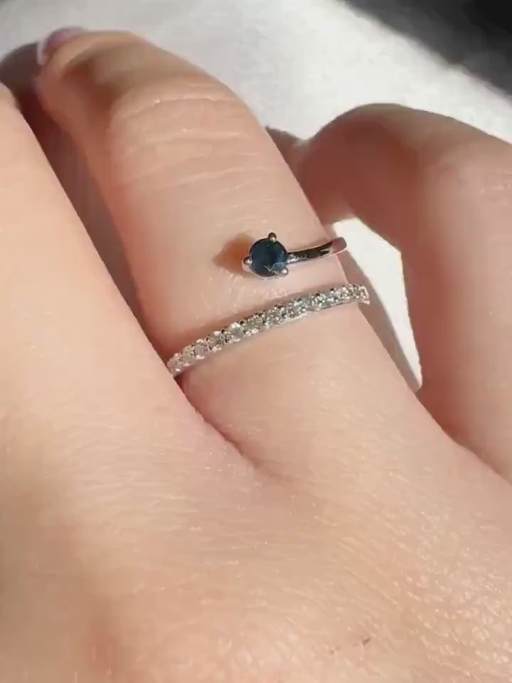 Genuine Sapphire and Diamond Layered Ring in 14k Solid Gold