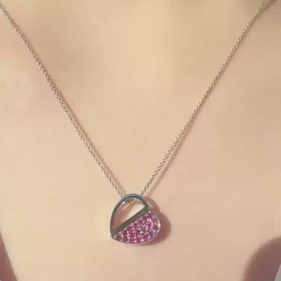Genuine Ruby and Diamond Heart Pendant in 14k Solid Gold