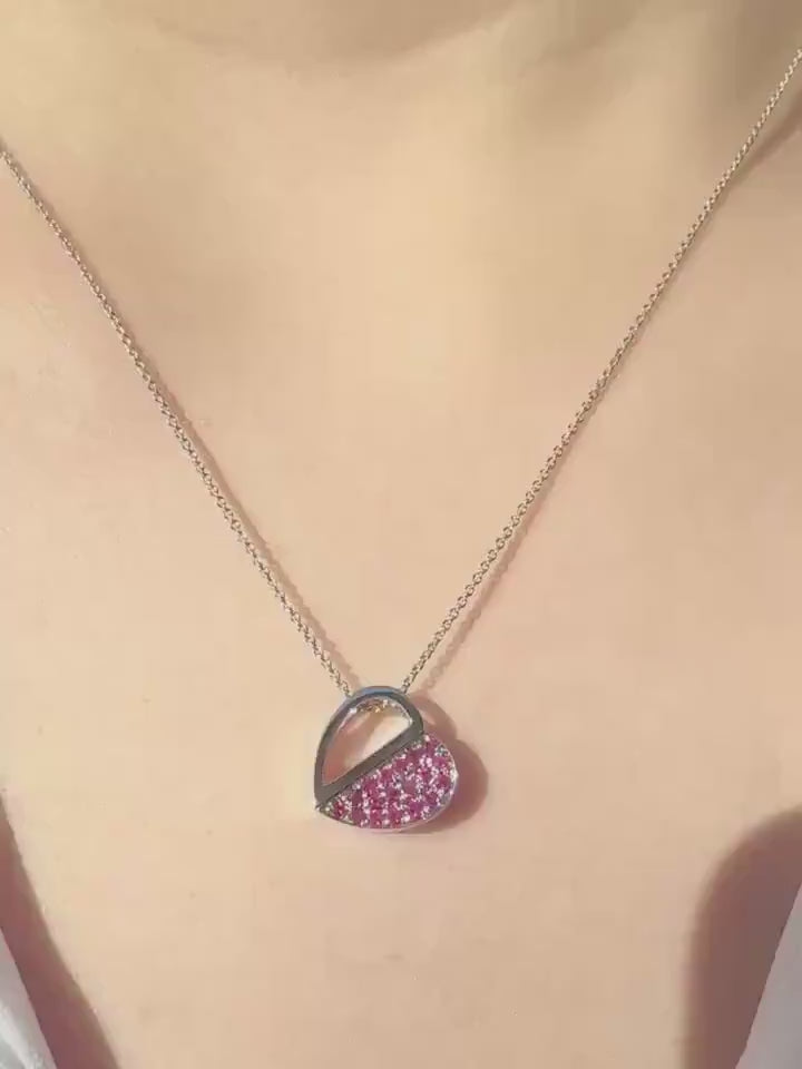 Genuine Ruby and Diamond Heart Pendant in 14k Solid Gold