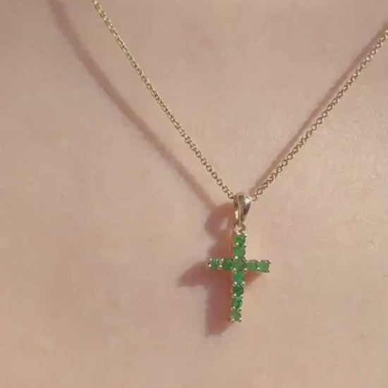 Genuine Emerald Cross Pendant (Medium) | 14k Solid Gold