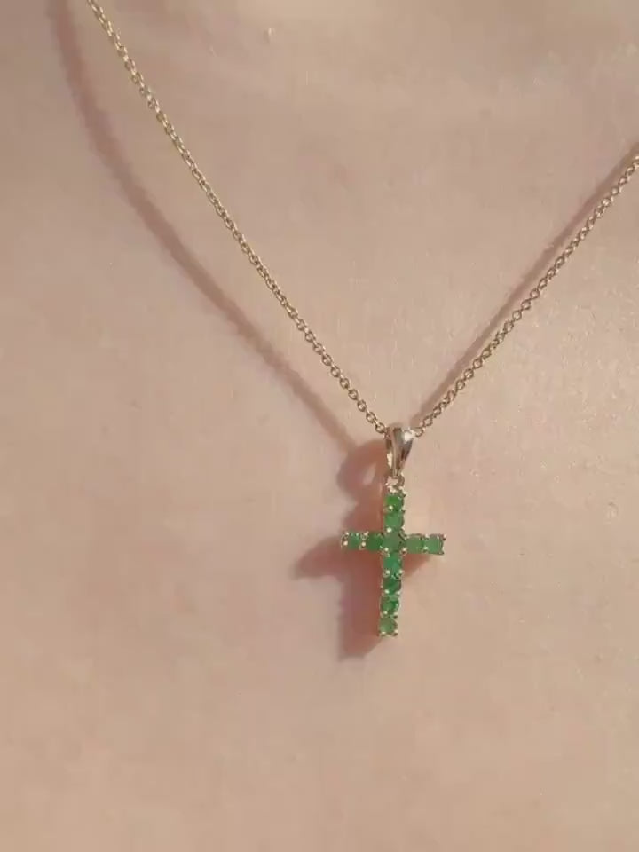 Genuine Emerald Cross Pendant (Medium) | 14k Solid Gold