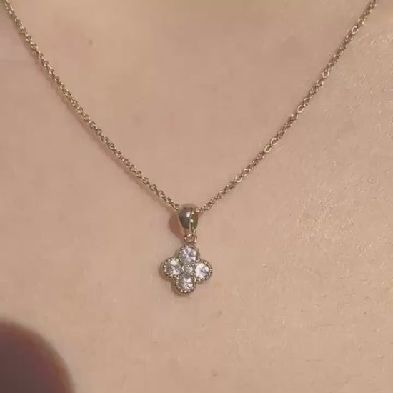 14k Solid Gold Pink Sapphire Diamond Clover Pendant, Mini, September Birthstone Jewelry