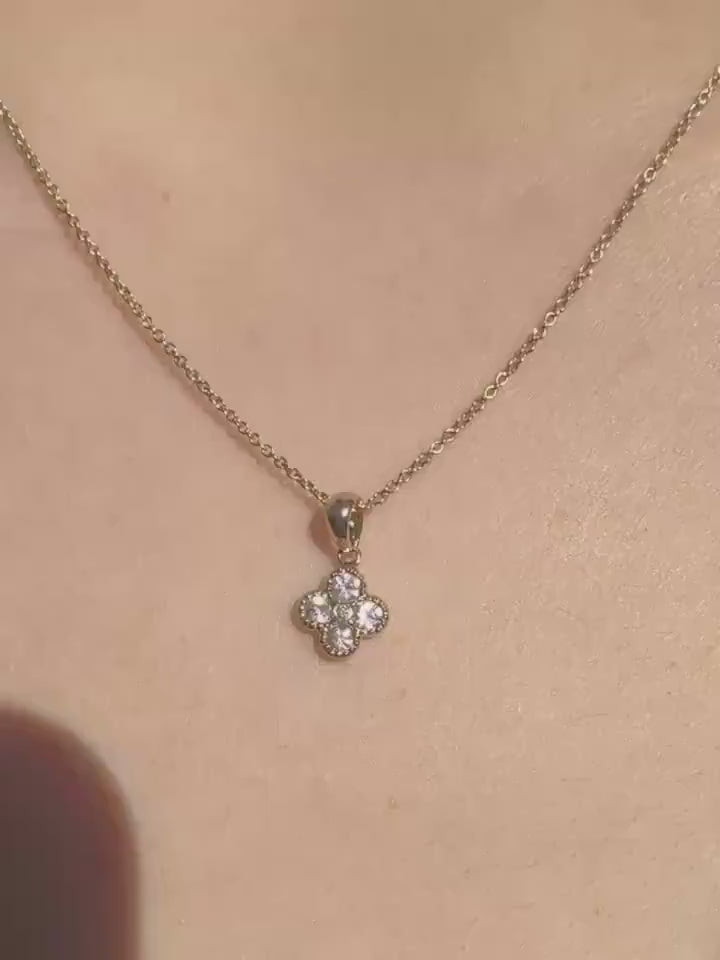 14k Solid Gold Pink Sapphire Diamond Clover Pendant, Mini, September Birthstone Jewelry