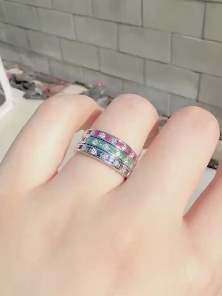 Genuine Sapphire Ruby Emerald and Diamond Stacker Ring｜18k Solid Gold