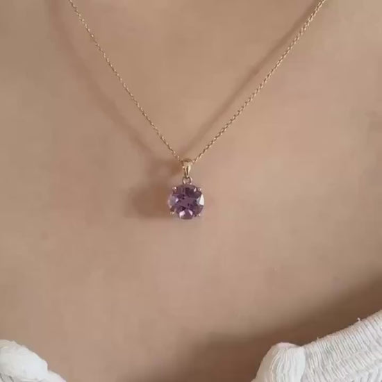 Genuine Amethyst Round Cut Pendant, 6.7mm, 14k Solid Gold, February Birthstone Gift
