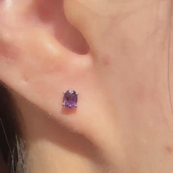 Genuine Amethyst Oval Cut (Mini) Stud Earrings in 14K Solid Gold