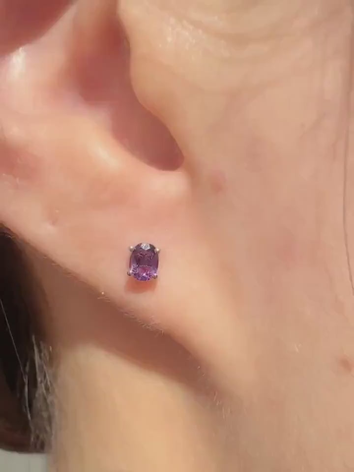 Genuine Amethyst Oval Cut (Mini) Stud Earrings in 14K Solid Gold