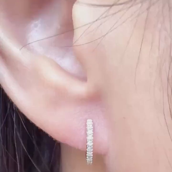 Genuine Diamond Mini Huggie Hoop Earrings, 14k Solid Gold, April Birthstone, Gift for Her